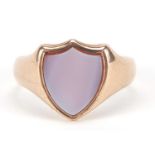 Victorian 9ct gold and hardstone shield shaped signet ring, Chester 1897, size Q, 3.9g : For Further