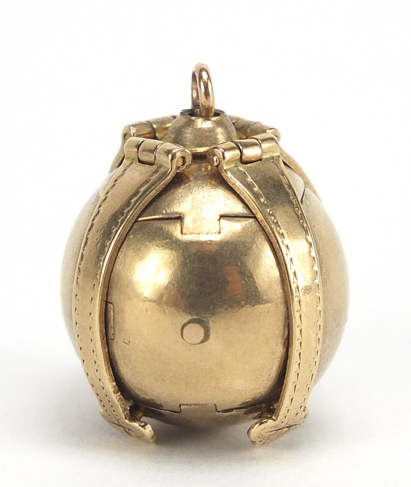 9ct gold cased folding masonic ball pendant, 4.5cm high when open, 11.5g : For Further Condition - Bild 3 aus 4