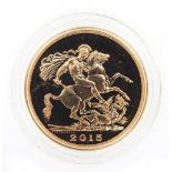 Elizabeth II 2015 Brilliant uncirculated gold five sovereign piece by The Royal Mint with box,
