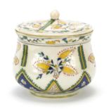 Turkish Kutahya pottery baluster sweet bowl and cover hand painted with flowers, 15cm high : For