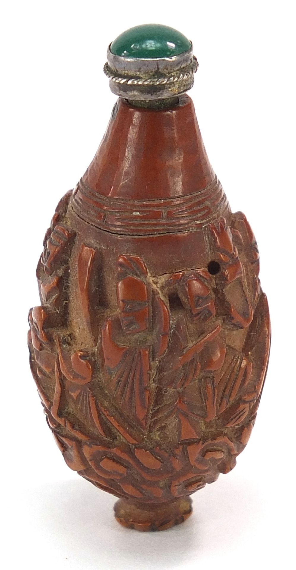 Chinese carved coquilla nuts and a walnut basket including a scent bottle with stopper, bead - Image 6 of 9