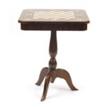 Square mahogany games table with tripod base, 74.5cm H x 60cm W x 60cm D : For Further Condition