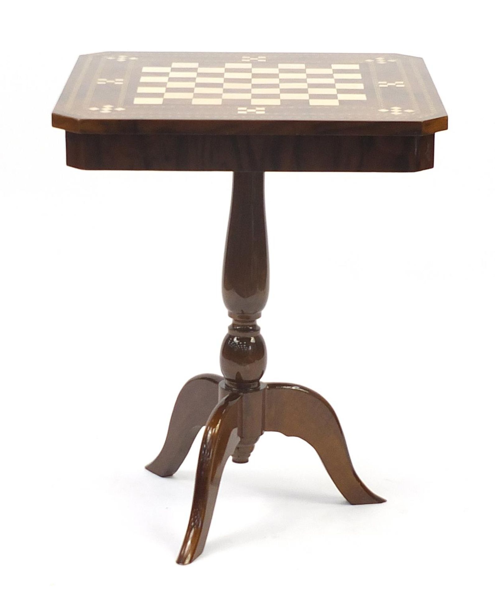 Square mahogany games table with tripod base, 74.5cm H x 60cm W x 60cm D : For Further Condition