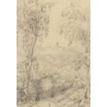 Lady Elizabeth Percy - Tuscan landscape, 19th century pencil sketch, Agnew Gallery label and details