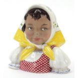 Bigi, Italian pottery bust of a girl wearing a bonnet hand painted with flowers, paper label to
