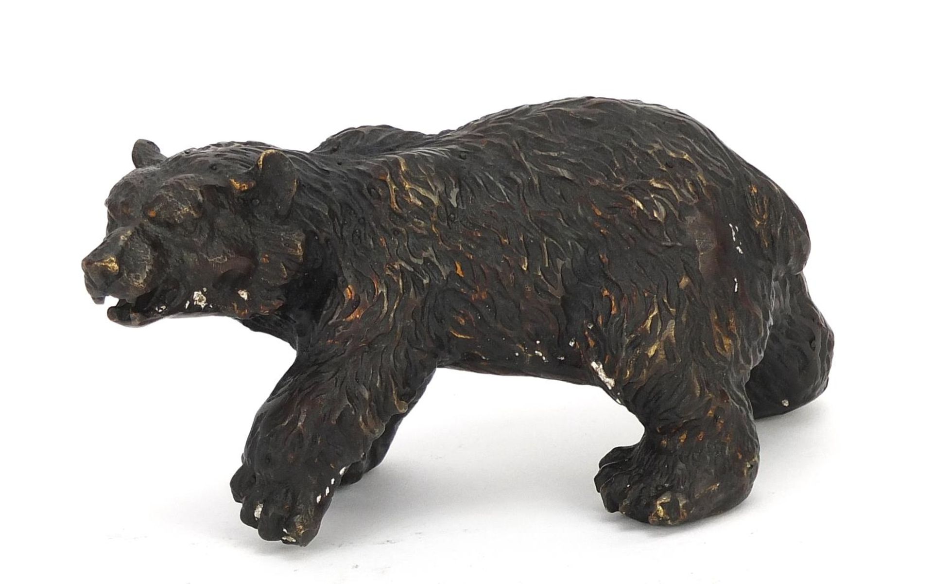 Patinated bronze grizzly bear, 17cm in length : For Further Condition Reports Please Visit Our