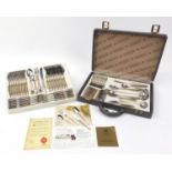 Twelve place canteen of SBS gold plated cutlery arranged in a brief case, 45.5cm wide : For
