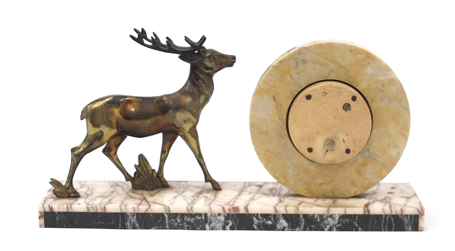 Art Deco marble stag design mantle clock with circular dial and chapter ring having Arabic numerals, - Image 4 of 6