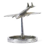 Military interest chrome plated aeroplane ashtray, 13cm high : For Further Condition Reports