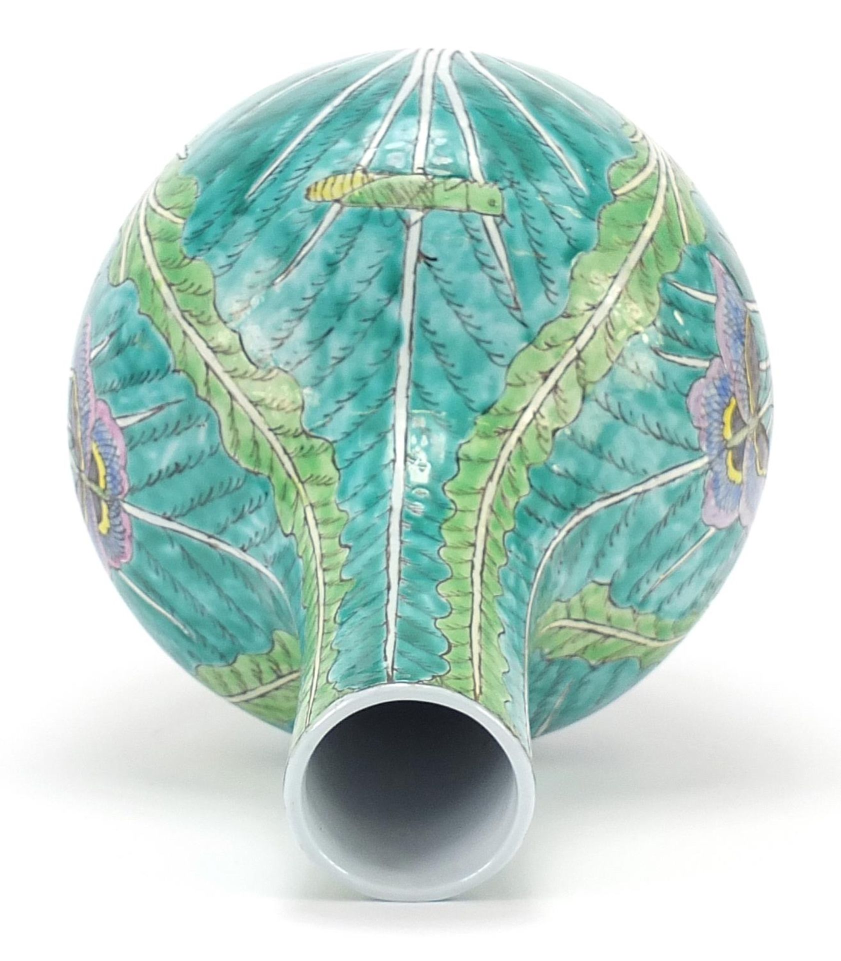 Chinese porcelain vase hand painted with butterflies and cabbage leaves, 33.5cm high : For Further - Image 5 of 8