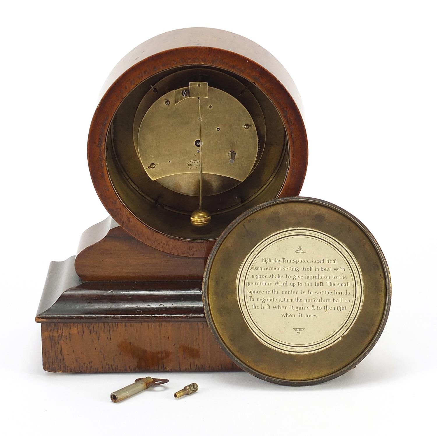 19th century walnut mantle clock with Roman numerals, the movement impressed V.A.P Brevete, 22.5cm - Image 5 of 7