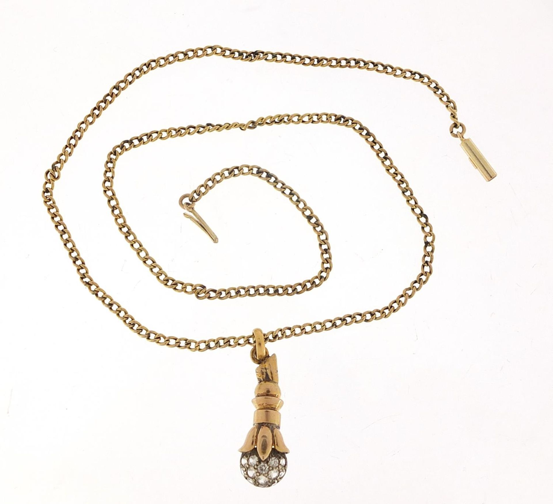 Unmarked gold white sapphire pendant on a 9ct gold necklace, 2.5cm high and 40cm in length, the - Image 3 of 5