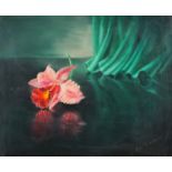 Peter Jackson - The pink orchid, oil on canvas, details verso, mounted and framed, 54cm x 44.5cm