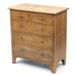 Oak five drawer chest fitted with two short above three long graduated drawers, 101cm H x 91cm W x