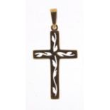9ct gold cross pendant with pierced decoration, 3.3cm high, 0.7g : For Further Condition Reports