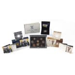 Three UK silver proof coins and a 1986 proof coin set comprising Queen 2020, Elton John 2020 and