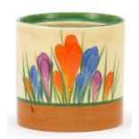 Clarice Cliff, Art Deco pottery preserve pot hand painted in the crocus pattern, 8cm high : For