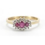 9ct gold ruby and diamond cluster ring, size L, 2.0g : For Further Condition Reports Please Visit