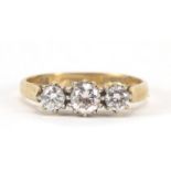 9ct gold cubic zirconia three stone ring, size N, 2.1g : For Further Condition Reports Please