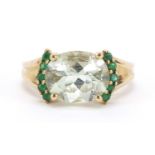 9ct gold aquamarine and emerald ring, size N, 3.5g : For Further Condition Reports Please Visit