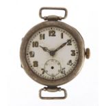 Military interest silver trench watch with enamel dial, the case numbered 343214, 34mm in diameter :