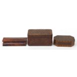 Woodenware including an inlaid rosewood tea caddy with twin divisional interior and a burr wood