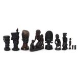 Ten African carved hardwood figures and busts including ebony examples, the largest 28.5cm high :