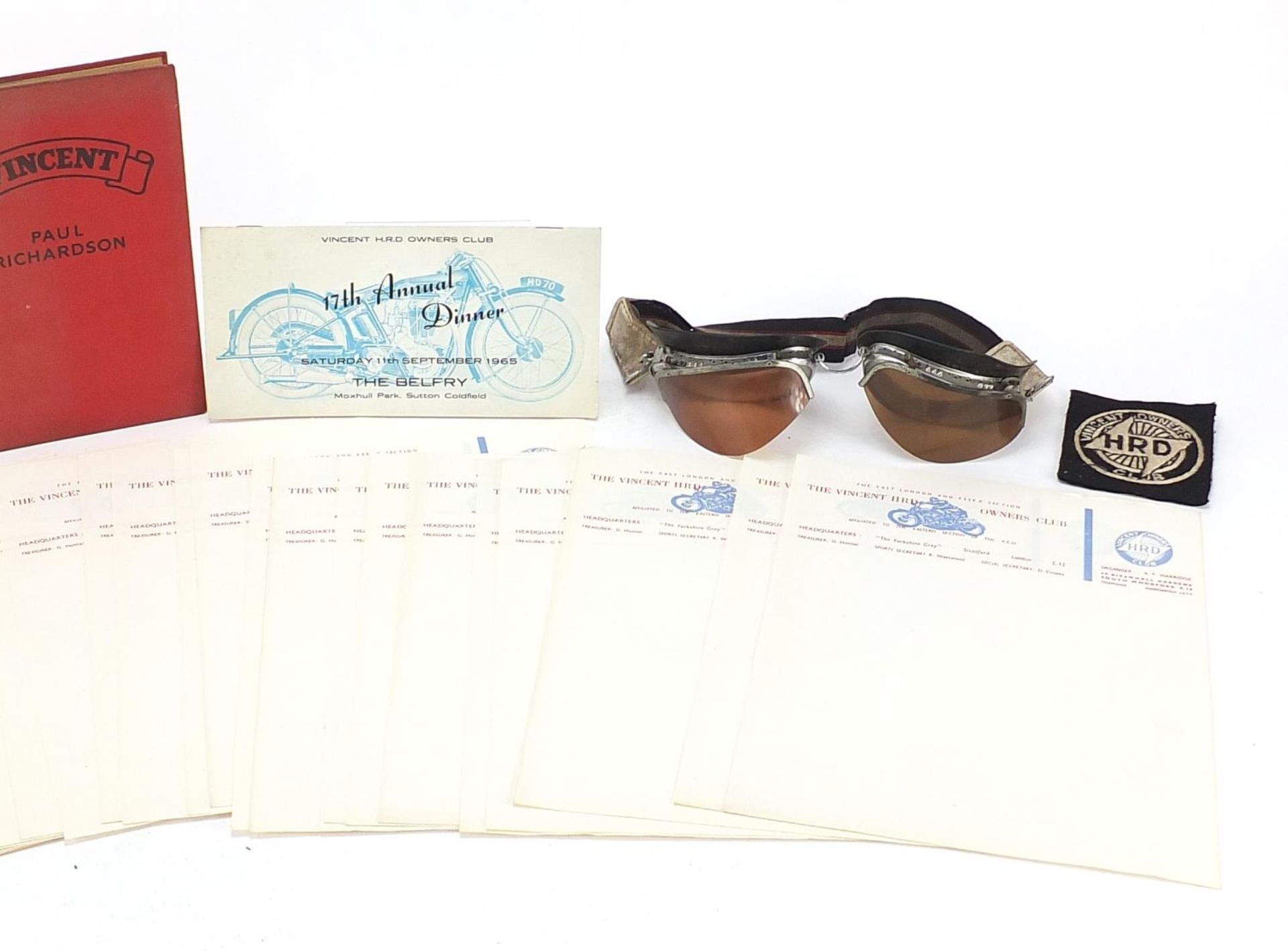 Vintage Vincent motorcycle ephemera and collectables and pair of Sallice goggles including a Vincent - Image 4 of 8