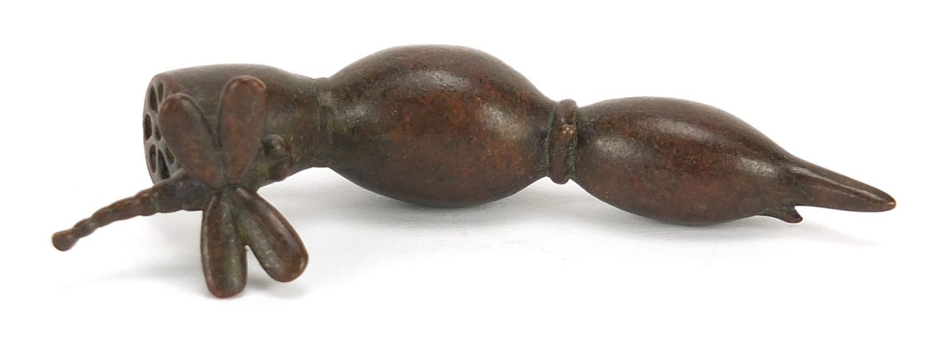 Japanese patinated bronze okimono of a dragonfly, 9cm in length : For Further Condition Reports - Bild 6 aus 8