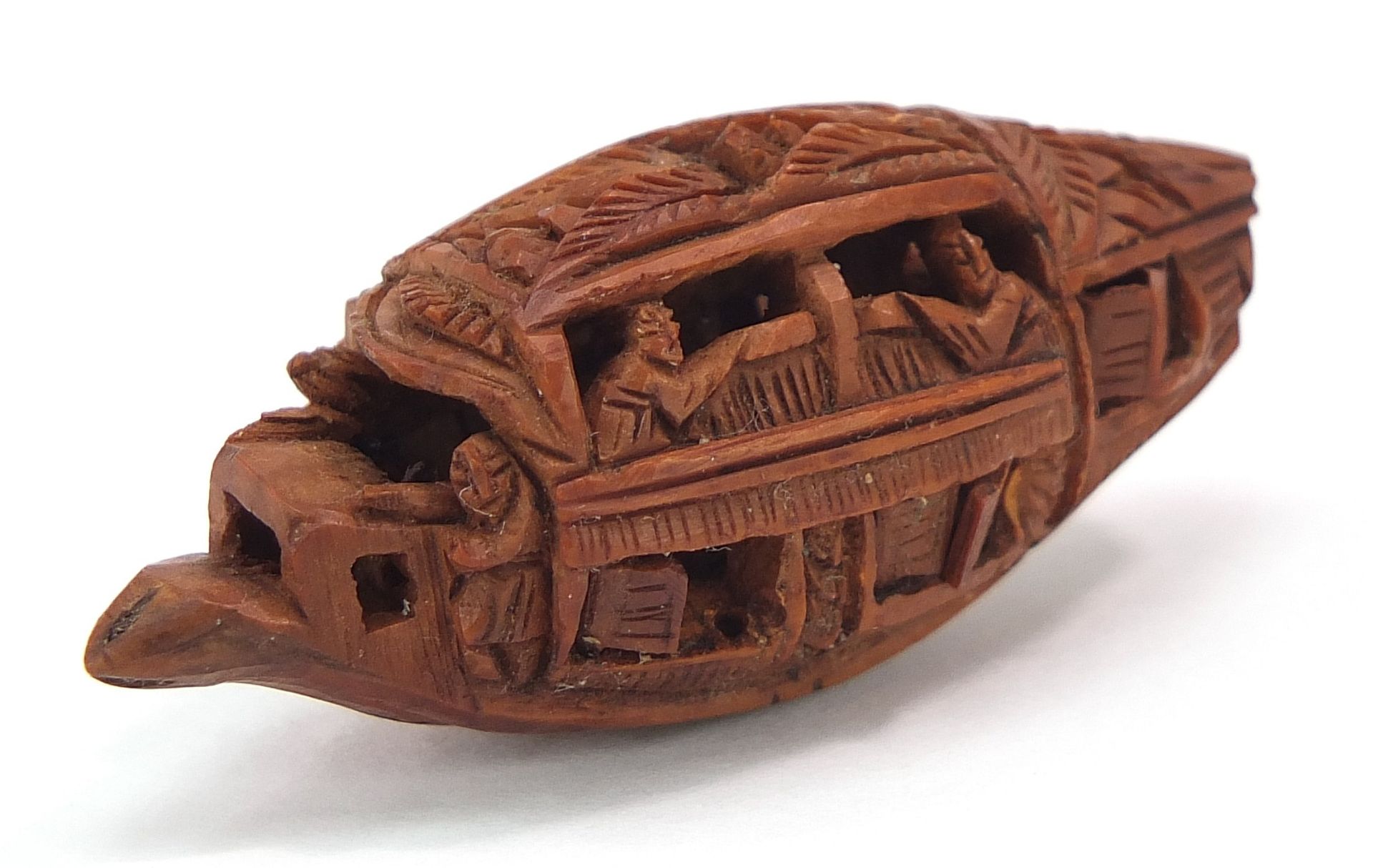 Chinese carved coquilla nuts and a walnut basket including a scent bottle with stopper, bead - Image 8 of 9