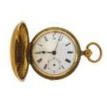 Antique gentlemen's gold plated full hunter pocket watch with enamel dial and compass to the dust