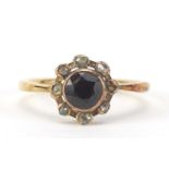 Antique unmarked gold garnet and diamond ring, size L/M, 2.6g : For Further Condition Reports Please