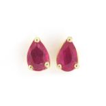 Pair of silver gilt ruby tear drop stud earrings, 6.0mm high, 0.5g : For Further Condition Reports