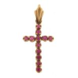 9ct gold ruby cross pendant, 2.8cm high, 2.1g : For Further Condition Reports Please Visit Our