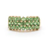 14ct gold green stone three row ring, size N, 4.8g : For Further Condition Reports Please Visit