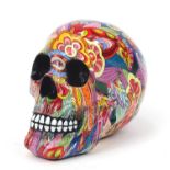 Marbleised model of a human skull, 16cm in length : For Further Condition Reports Please Visit Our