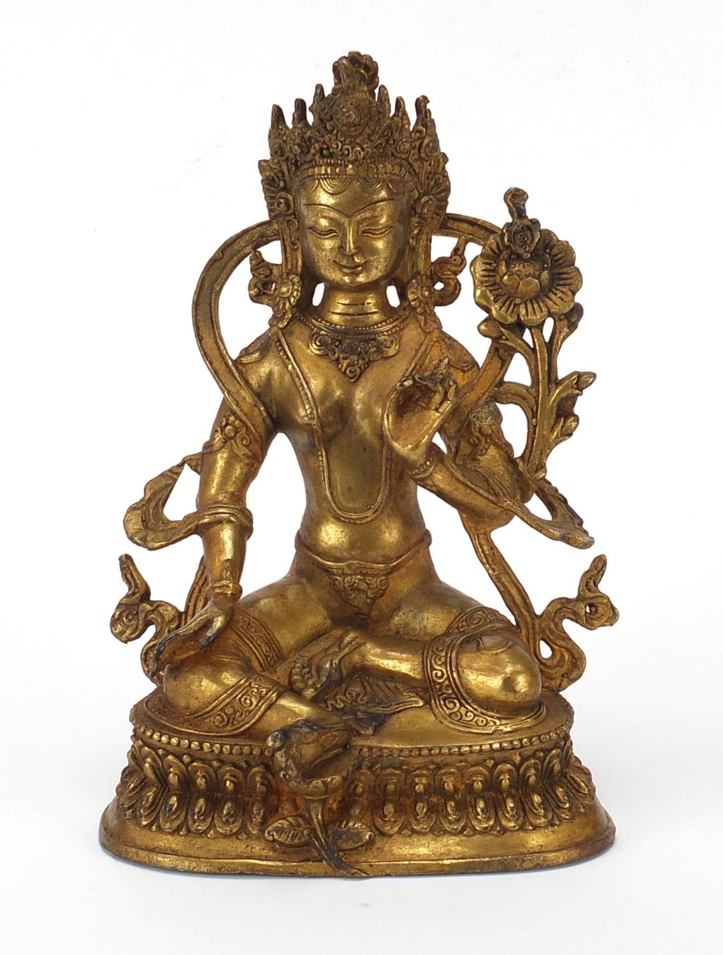 Chino-Tibetan gilt bronze figure of seated Buddha, 22cm high : For Further Condition Reports