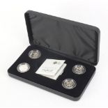 Elizabeth II Icons of a Nation silver proof four coin set by The Royal Mint with fitted case, box