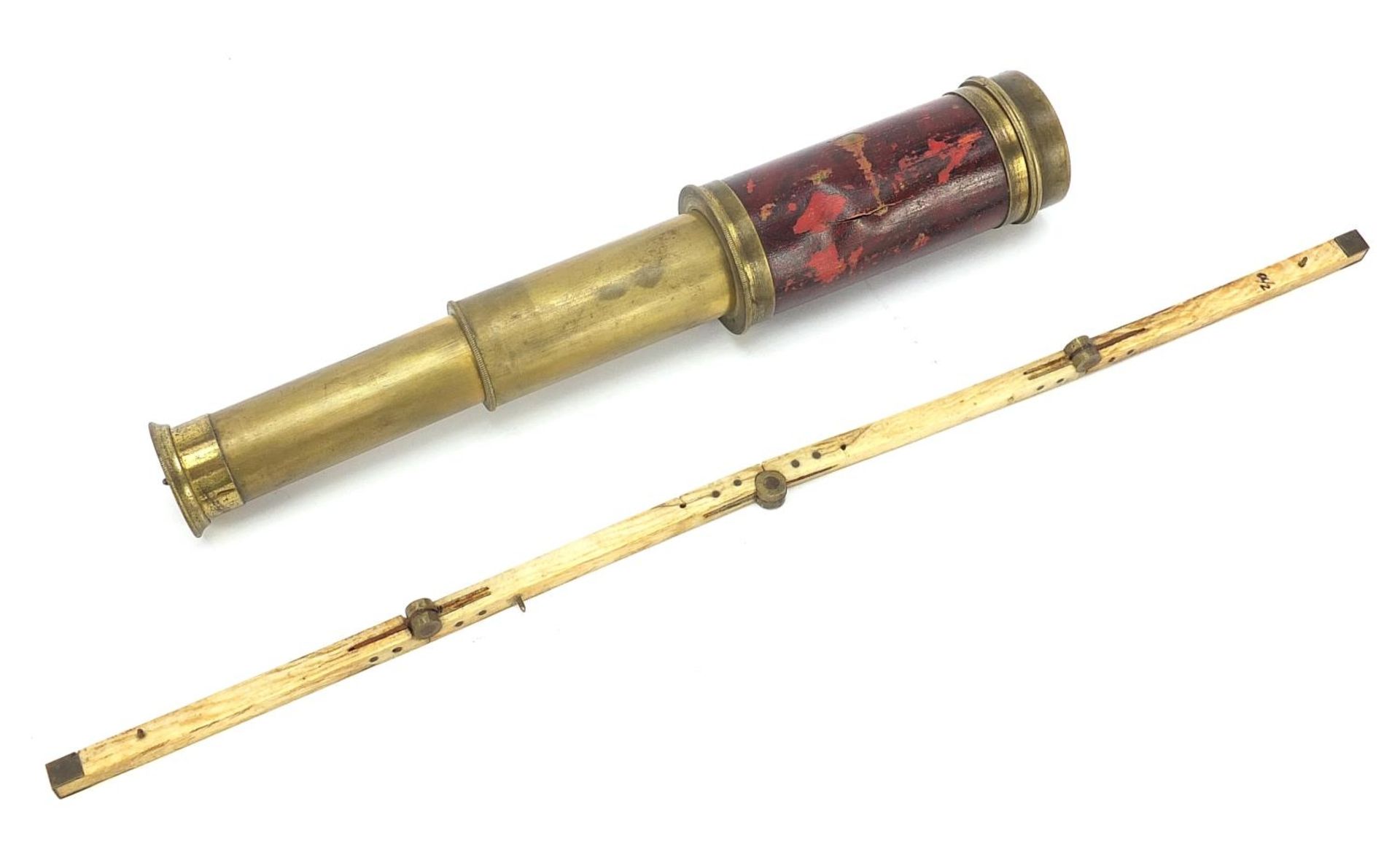 19th century folding ivory rule and two draw brass telescope, the largest 9cm in length when - Bild 5 aus 8