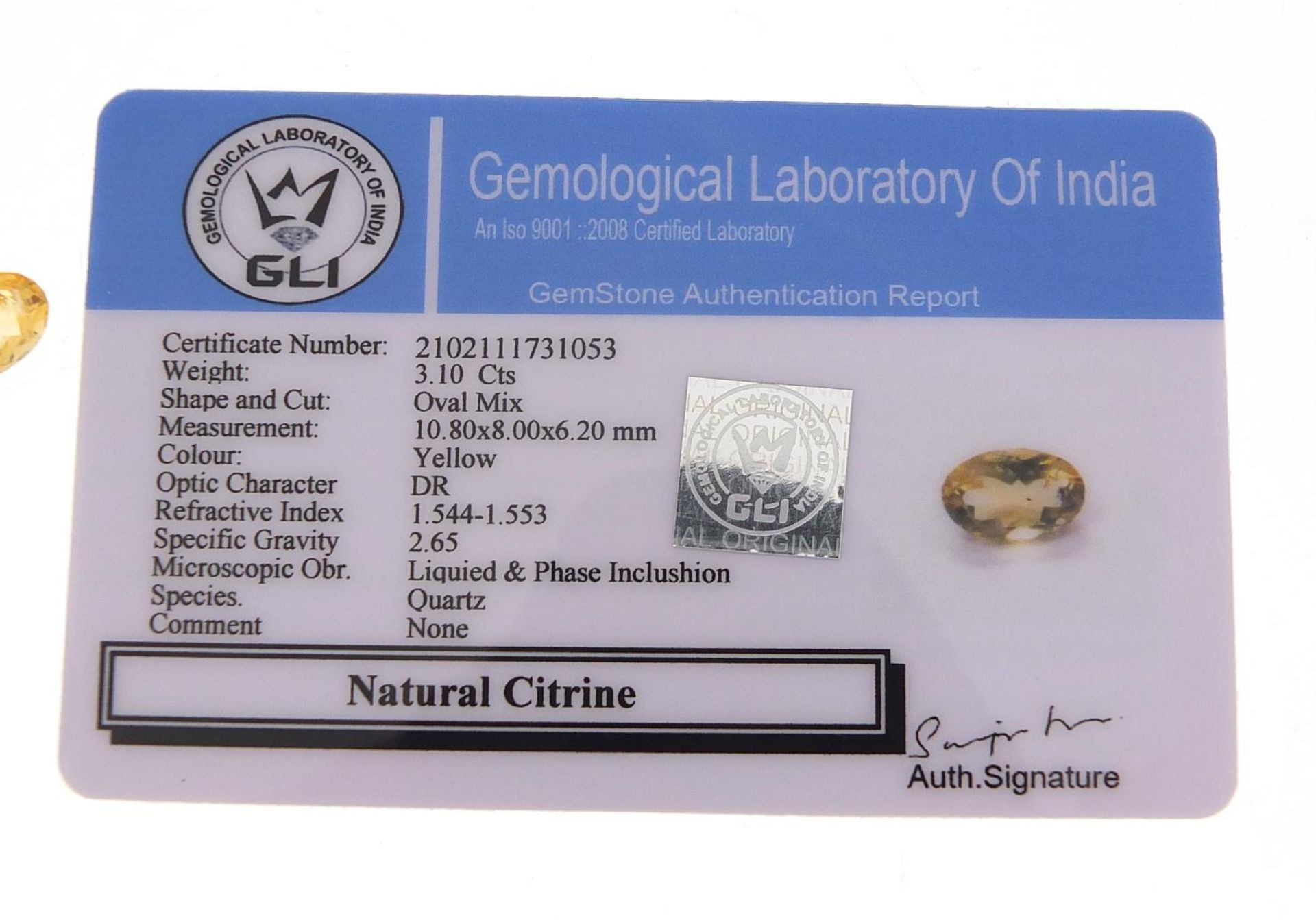 Oval citrine gemstone with certificate, 3.10 carat : For Further Condition Reports Please Visit - Image 4 of 4