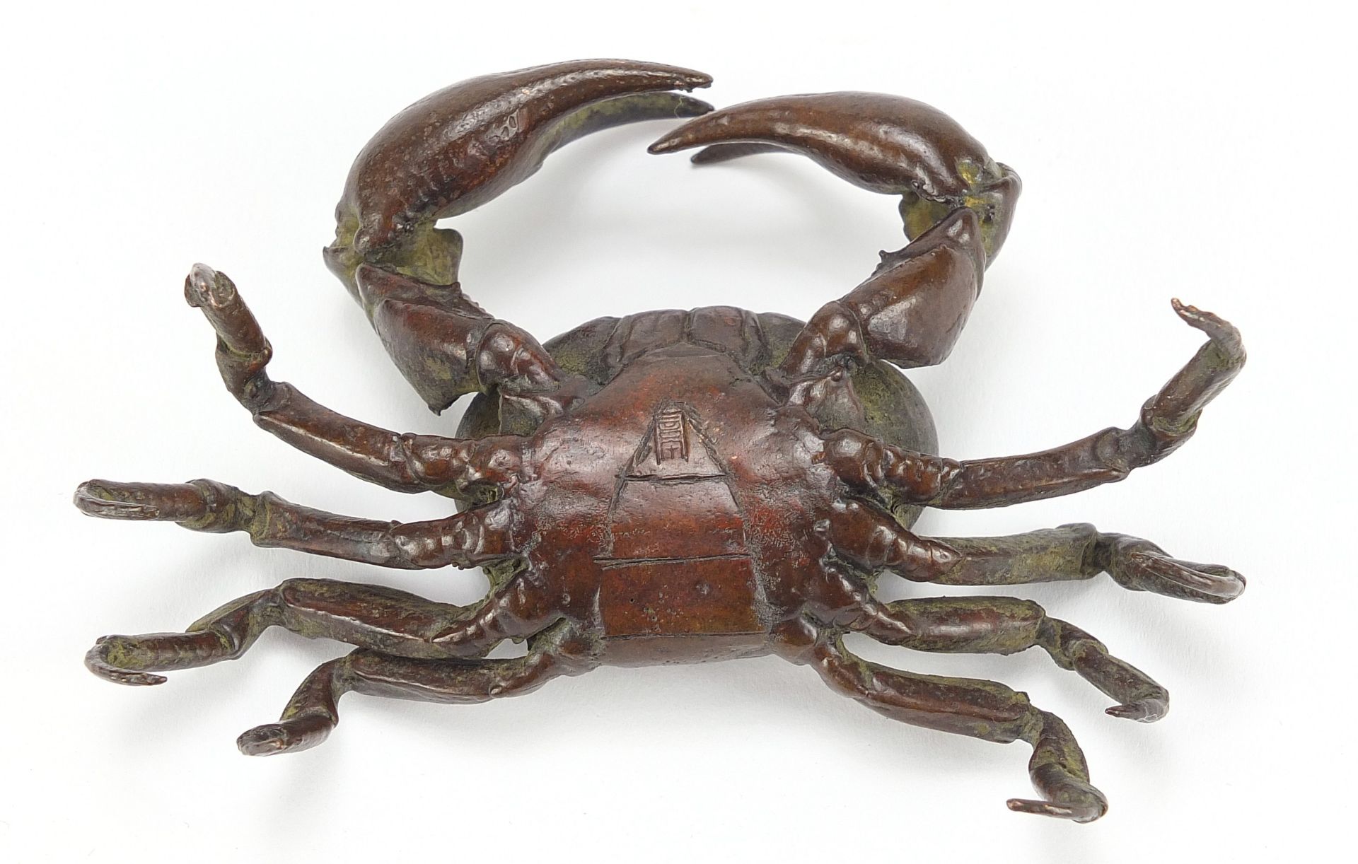 Large Japanese patinated bronze crab, impressed marks to the underside, 10cm wide : For Further - Bild 7 aus 8