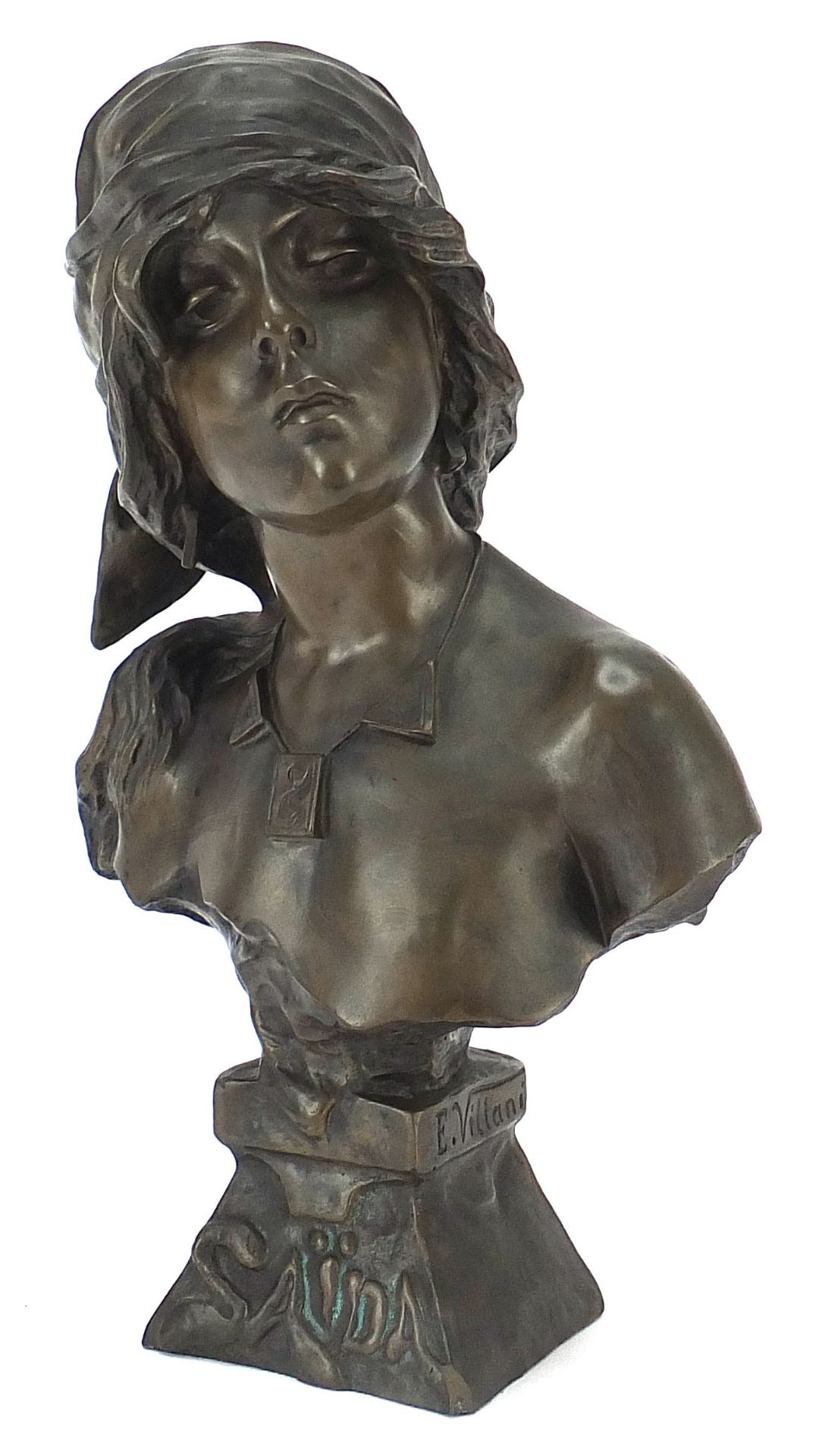 Art Nouveau design bronzed bust of a female, 30cm high : For Further Condition Reports Please