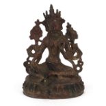Chino-Tibetan partially gilt bronze figure of seated Buddha, 17cm high : For Further Condition