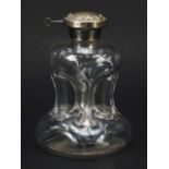 Novelty hour glass decanter with lockable silver plated lid, 18.5cm high : For Further Condition