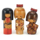 Three Japanese Kokeshi Dolls, character marks to the bases, the largest 15.5cm high : For Further