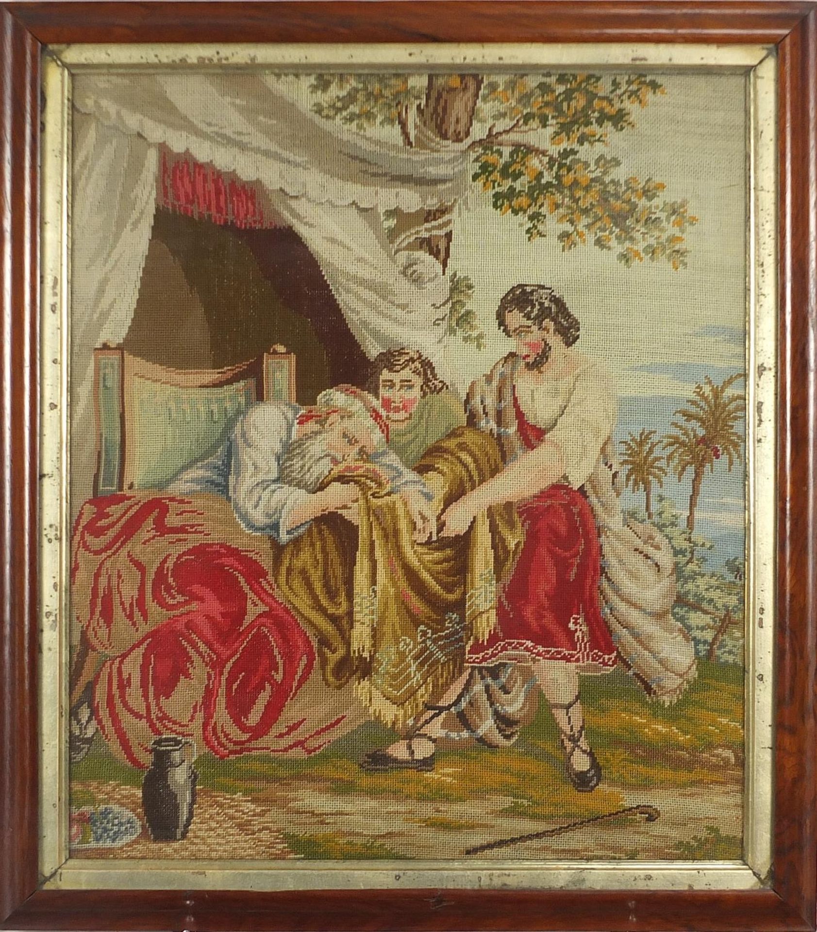 Biblical scene, 19th century needlepoint, mounted, framed and glazed, 50.5cm x 42cm excluding the - Bild 3 aus 6