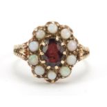 Antique design 9ct gold garnet and opal ring, size L/M, 3.2g : For Further Condition Reports