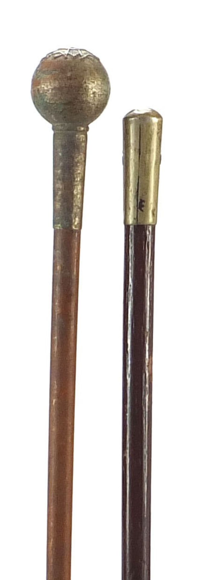 Two mililtary interest swagger sticks including Bedfordshire & Hertfordshire Regiment, 71cm in - Image 4 of 6