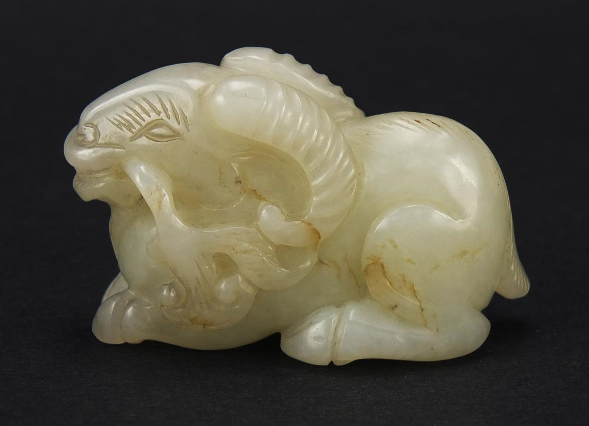Chinese white jade carving of a ram, 5.5cm in length : For Further Condition Reports Please Visit - Image 3 of 7