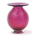 Purple art glass vase with trail decoration, indistinct signature to the base, 17cm high : For